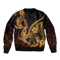 Gold Black Aloha Hawaii Bomber Jacket Polynesian Shark Tattoo With Plumeria LT14 - Polynesian Pride