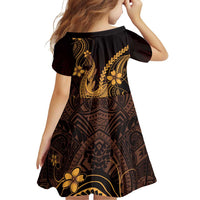Gold Black Aloha Hawaii Family Matching Long Sleeve Bodycon Dress and Hawaiian Shirt Polynesian Shark Tattoo With Plumeria LT14 - Polynesian Pride