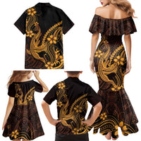 Gold Black Aloha Hawaii Family Matching Mermaid Dress and Hawaiian Shirt Polynesian Shark Tattoo With Plumeria LT14 - Polynesian Pride