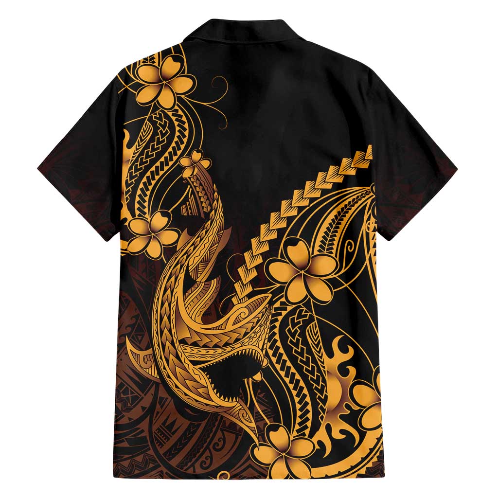 Gold Black Aloha Hawaii Family Matching Summer Maxi Dress and Hawaiian Shirt Polynesian Shark Tattoo With Plumeria LT14 - Polynesian Pride