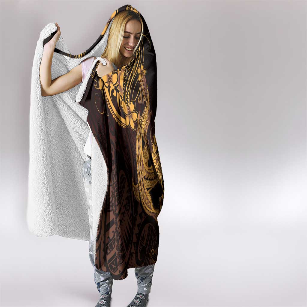 Gold Black Aloha Hawaii Hooded Blanket Polynesian Shark Tattoo With Plumeria - Polynesian Pride