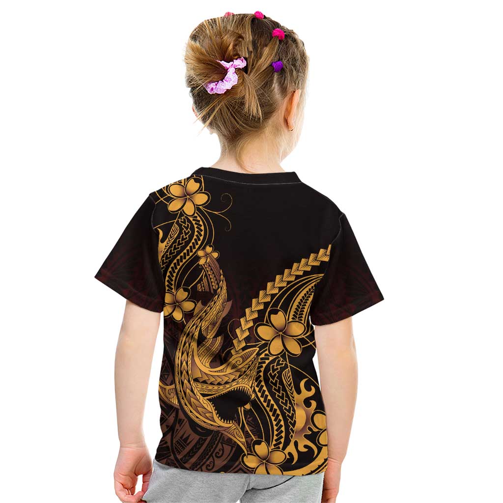 Gold Black Aloha Hawaii Kid T Shirt Polynesian Shark Tattoo With Plumeria LT14 - Polynesian Pride