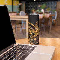 Gold Black Aloha Hawaii Skinny Tumbler Polynesian Shark Tattoo With Plumeria - Polynesian Pride