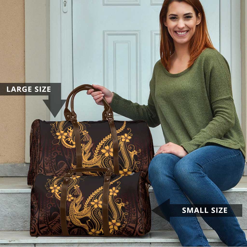 Gold Black Aloha Hawaii Travel Bag Polynesian Shark Tattoo With Plumeria - Polynesian Pride