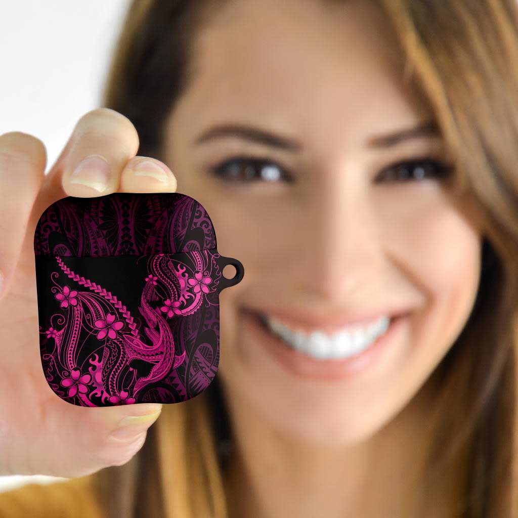 Pink Black Aloha Hawaii AirPods Case Polynesian Shark Tattoo With Plumeria LT14 - Polynesian Pride