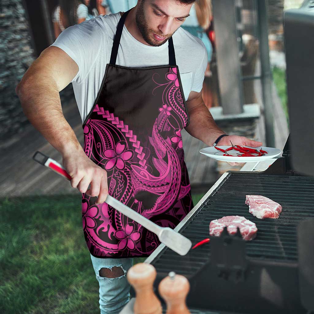 Pink Black Aloha Hawaii Apron Polynesian Shark Tattoo With Plumeria - Polynesian Pride