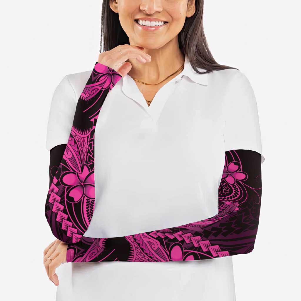 Pink Black Aloha Hawaii Arm Sleeves Polynesian Shark Tattoo With Plumeria - Polynesian Pride