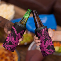 Pink Black Aloha Hawaii 4 in 1 Can Cooler Tumbler Polynesian Shark Tattoo With Plumeria - Polynesian Pride