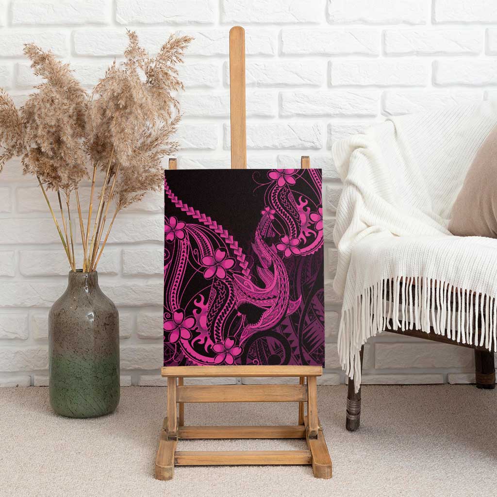 Pink Black Aloha Hawaii Canvas Wall Art Polynesian Shark Tattoo With Plumeria - Polynesian Pride