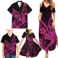 Pink Black Aloha Hawaii Family Matching Summer Maxi Dress and Hawaiian Shirt Polynesian Shark Tattoo With Plumeria LT14 - Polynesian Pride