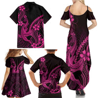 Pink Black Aloha Hawaii Family Matching Summer Maxi Dress and Hawaiian Shirt Polynesian Shark Tattoo With Plumeria LT14 - Polynesian Pride