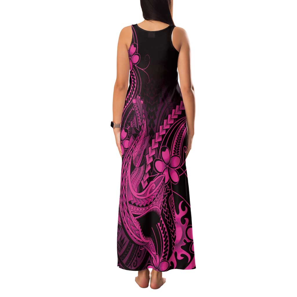 Pink Black Aloha Hawaii Family Matching Tank Maxi Dress and Hawaiian Shirt Polynesian Shark Tattoo With Plumeria LT14 - Polynesian Pride