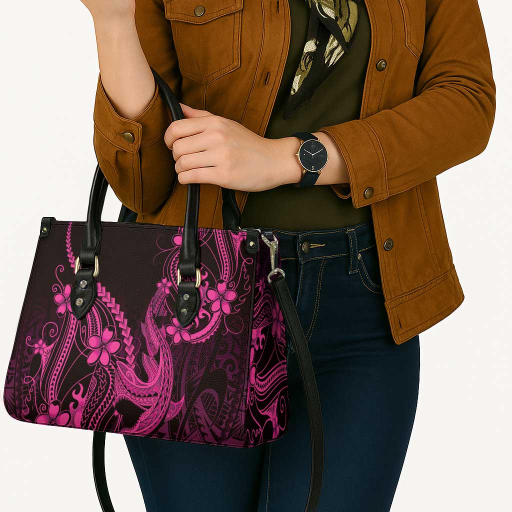Pink Black Aloha Hawaii Leather Bag Polynesian Shark Tattoo With Plumeria - Polynesian Pride