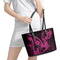 Pink Black Aloha Hawaii Leather Tote Bag Polynesian Shark Tattoo With Plumeria - Polynesian Pride