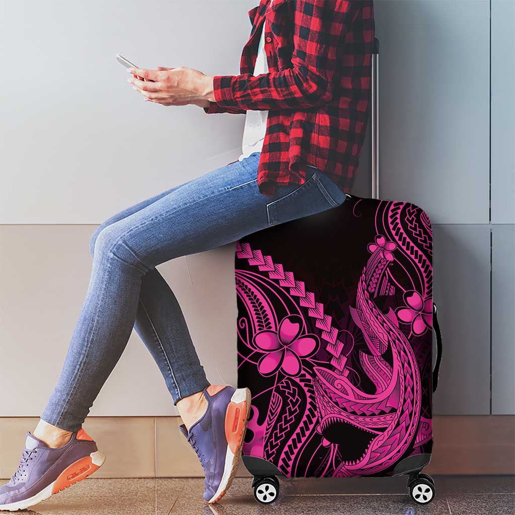 Pink Black Aloha Hawaii Luggage Cover Polynesian Shark Tattoo With Plumeria - Polynesian Pride