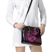 Pink Black Aloha Hawaii Shoulder Handbag Polynesian Shark Tattoo With Plumeria - Polynesian Pride