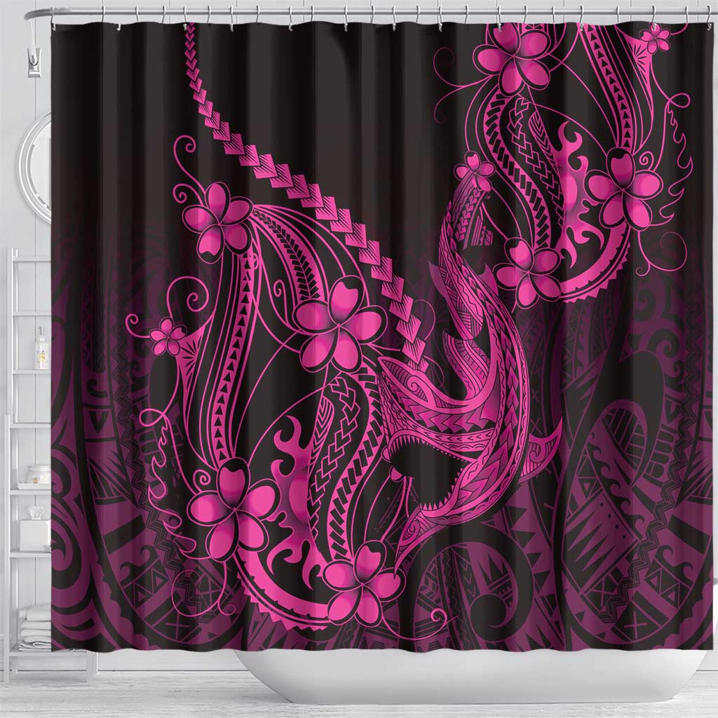 Pink Black Aloha Hawaii Shower Curtain Polynesian Shark Tattoo With Plumeria LT14 - Polynesian Pride