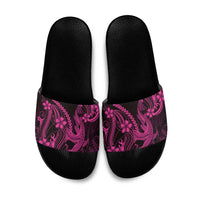 Pink Black Aloha Hawaii Slide Sandals Polynesian Shark Tattoo With Plumeria LT14 Pink - Polynesian Pride