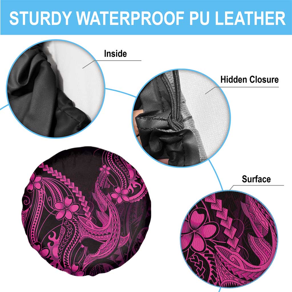 Pink Black Aloha Hawaii Spare Tire Cover Polynesian Shark Tattoo With Plumeria - Polynesian Pride
