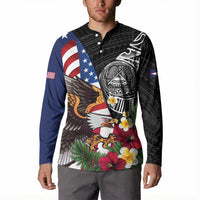 United States and American Samoa Button Sweatshirt USA Flag Eagle With Seal Tropical Flowers