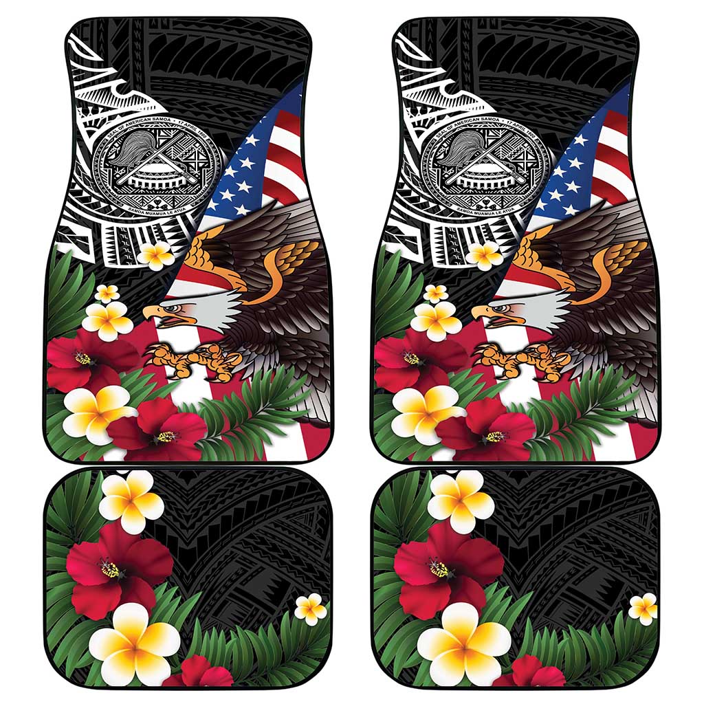United States and American Samoa Car Mats USA Flag Eagle With Seal Tropical Flowers