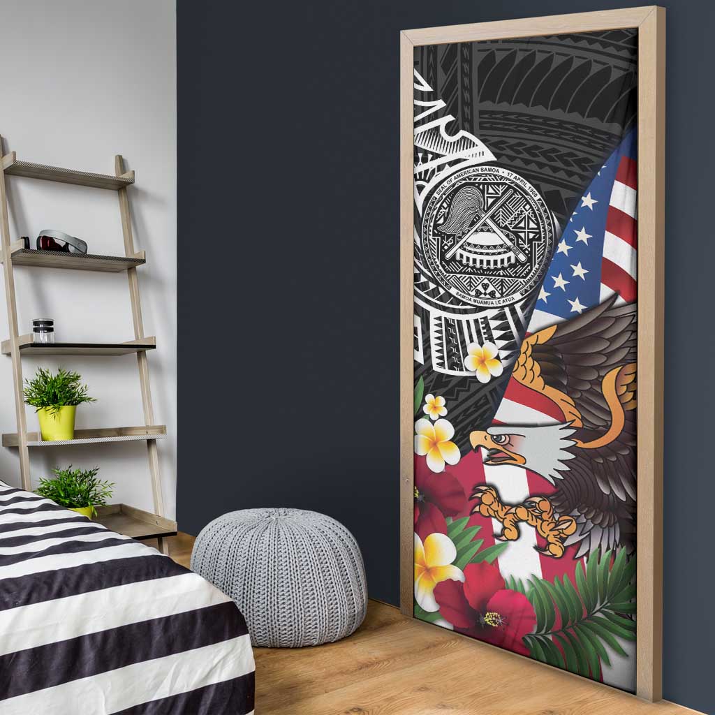 United States and American Samoa Door Cover USA Flag Eagle With Seal Tropical Flowers