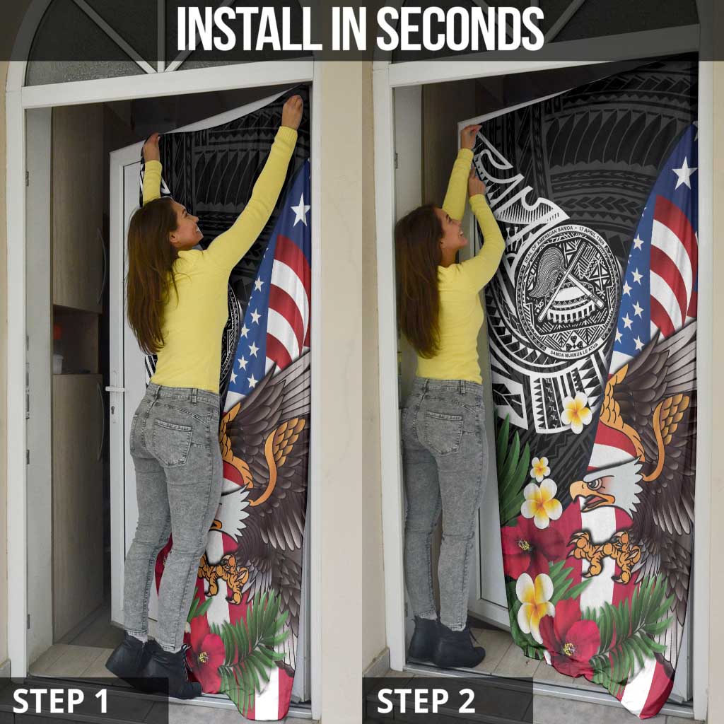 United States and American Samoa Door Cover USA Flag Eagle With Seal Tropical Flowers