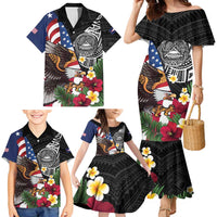 United States and American Samoa Family Matching Mermaid Dress and Hawaiian Shirt USA Flag Eagle With Seal Tropical Flowers LT14 - Polynesian Pride