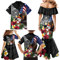 United States and American Samoa Family Matching Mermaid Dress and Hawaiian Shirt USA Flag Eagle With Seal Tropical Flowers LT14 - Polynesian Pride
