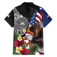 United States and American Samoa Family Matching Short Sleeve Bodycon Dress and Hawaiian Shirt USA Flag Eagle With Seal Tropical Flowers LT14 - Polynesian Pride
