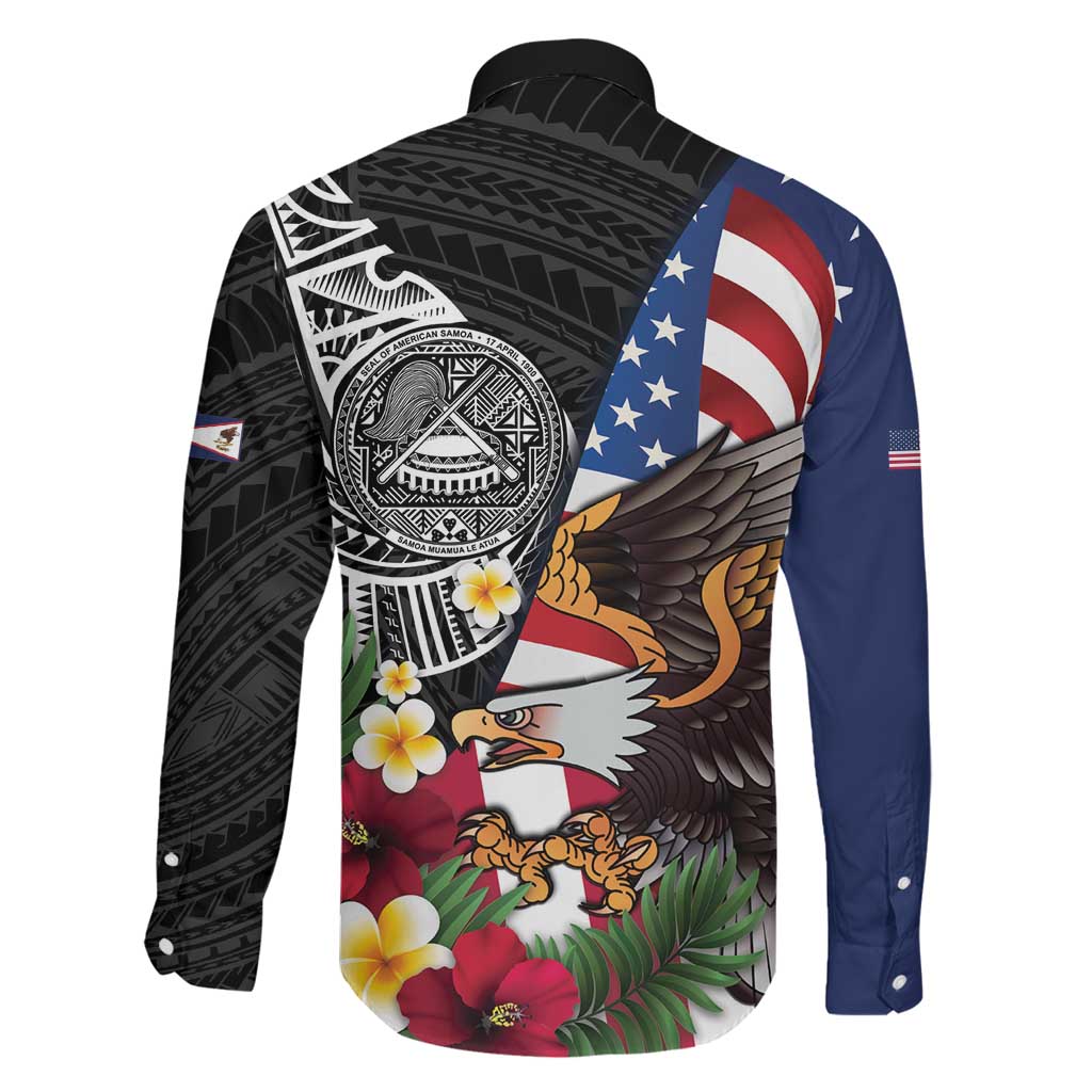 United States and American Samoa Family Matching Short Sleeve Bodycon Dress and Hawaiian Shirt USA Flag Eagle With Seal Tropical Flowers LT14 - Polynesian Pride