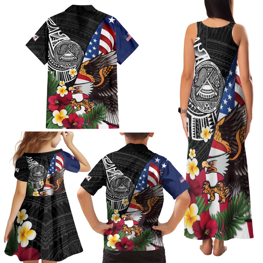 United States and American Samoa Family Matching Tank Maxi Dress and Hawaiian Shirt USA Flag Eagle With Seal Tropical Flowers LT14 - Polynesian Pride