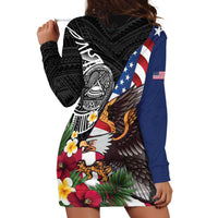 United States and American Samoa Hoodie Dress USA Flag Eagle With Seal Tropical Flowers