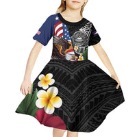 United States and American Samoa Kid Short Sleeve Dress USA Flag Eagle With Seal Tropical Flowers