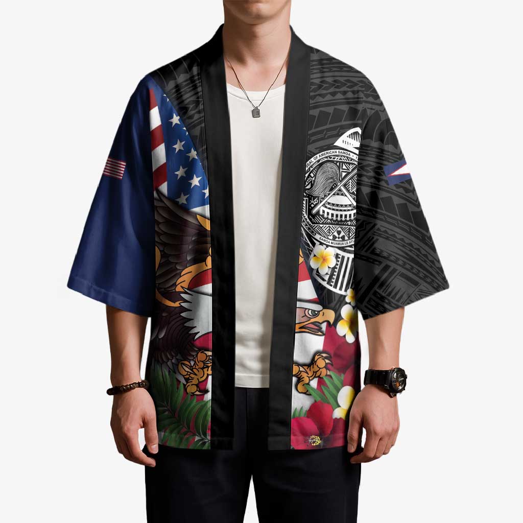 United States and American Samoa Kimono USA Flag Eagle With Seal Tropical Flowers