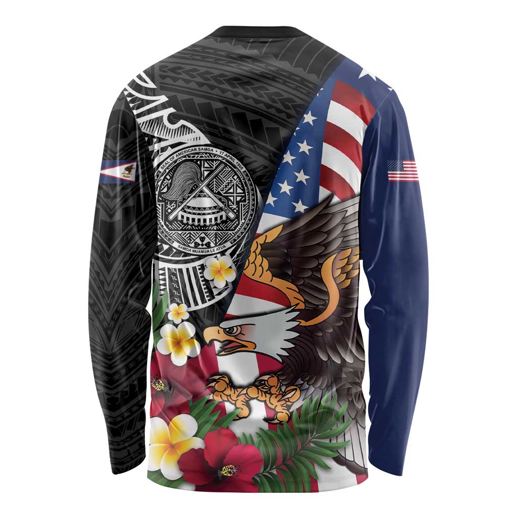 United States and American Samoa Long Sleeve Shirt USA Flag Eagle With Seal Tropical Flowers