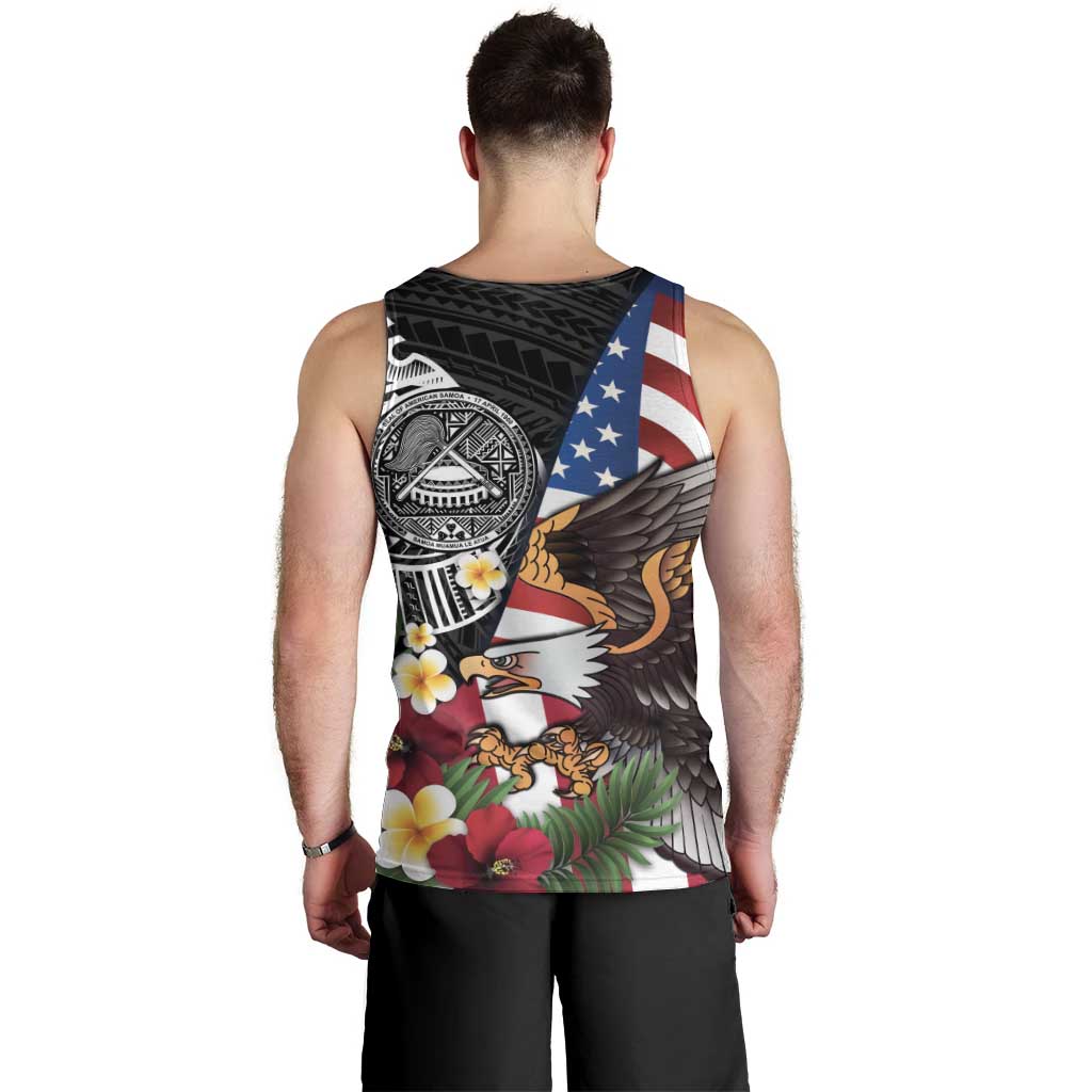 United States and American Samoa Men Tank Top USA Flag Eagle With Seal Tropical Flowers LT14 - Polynesian Pride