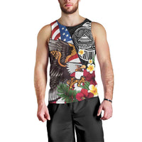 United States and American Samoa Men Tank Top USA Flag Eagle With Seal Tropical Flowers LT14 - Polynesian Pride