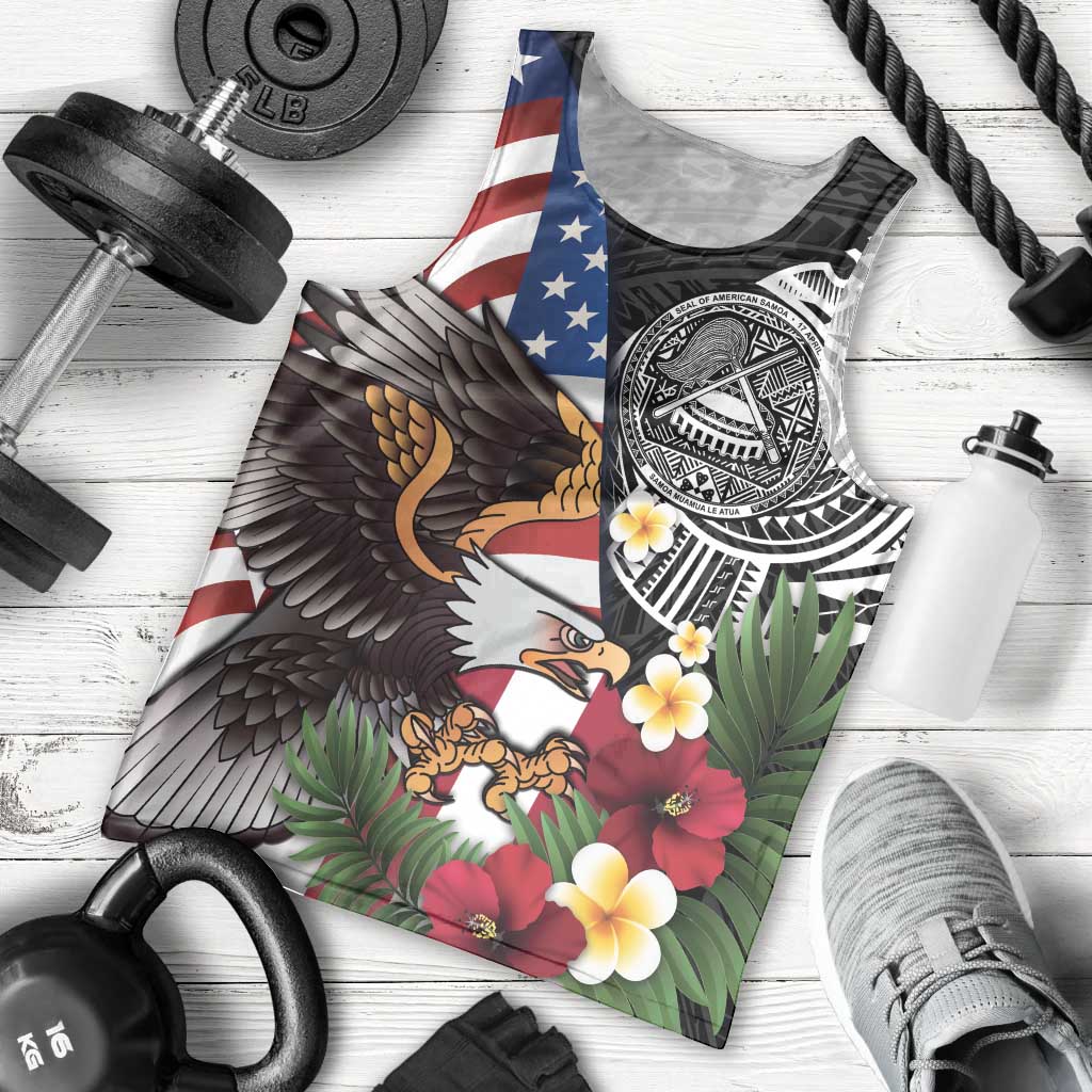 United States and American Samoa Men Tank Top USA Flag Eagle With Seal Tropical Flowers LT14 - Polynesian Pride