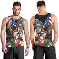 United States and American Samoa Men Tank Top USA Flag Eagle With Seal Tropical Flowers LT14 - Polynesian Pride