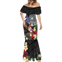 United States and American Samoa Mermaid Dress USA Flag Eagle With Seal Tropical Flowers