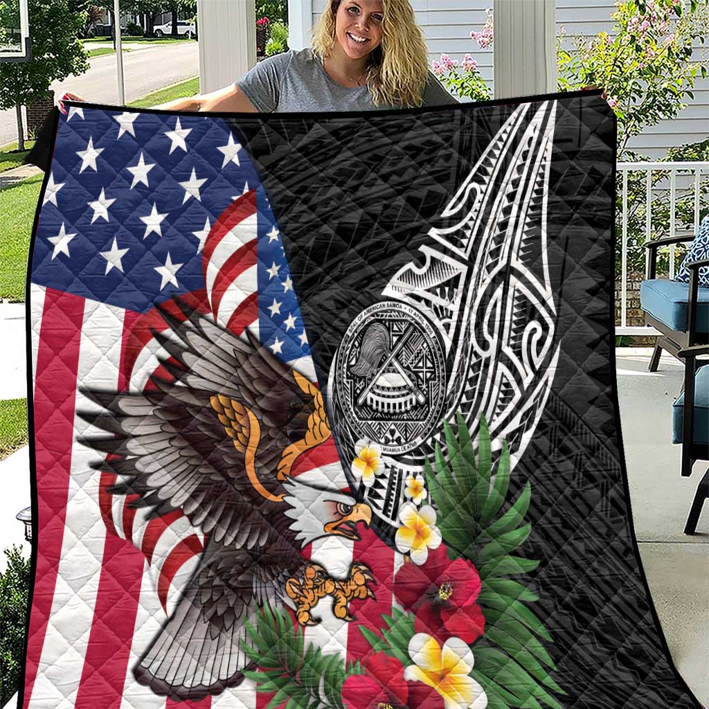 United States and American Samoa Quilt USA Flag Eagle With Seal Tropical Flowers