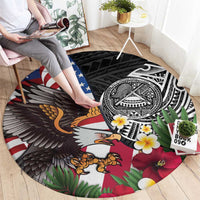 United States and American Samoa Round Carpet USA Flag Eagle With Seal Tropical Flowers