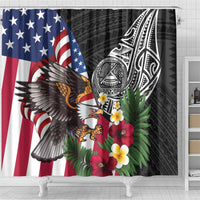 United States and American Samoa Shower Curtain USA Flag Eagle With Seal Tropical Flowers