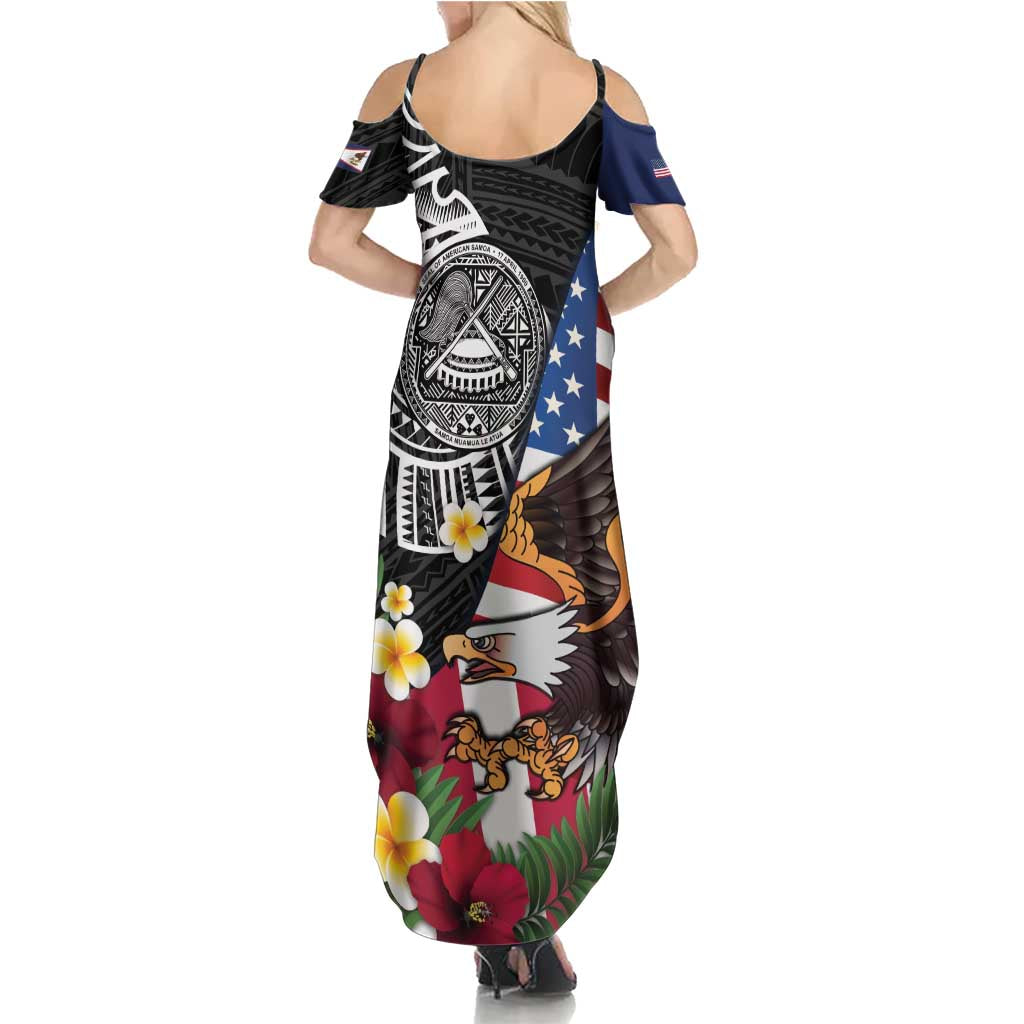 United States and American Samoa Summer Maxi Dress USA Flag Eagle With Seal Tropical Flowers
