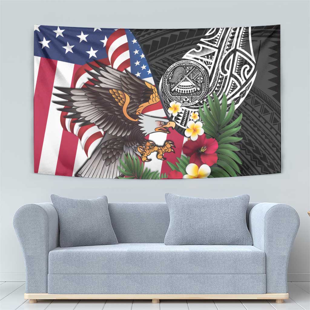 United States and American Samoa Tapestry USA Flag Eagle With Seal Tropical Flowers
