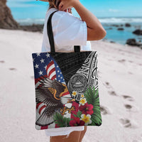 United States and American Samoa Tote Bag USA Flag Eagle With Seal Tropical Flowers LT14 - Polynesian Pride