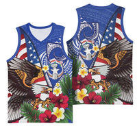 United States and Northern Mariana Islands Basketball Jersey USA Flag Eagle CNMI Latte Stone Tropical Flowers LT14 - Polynesian Pride