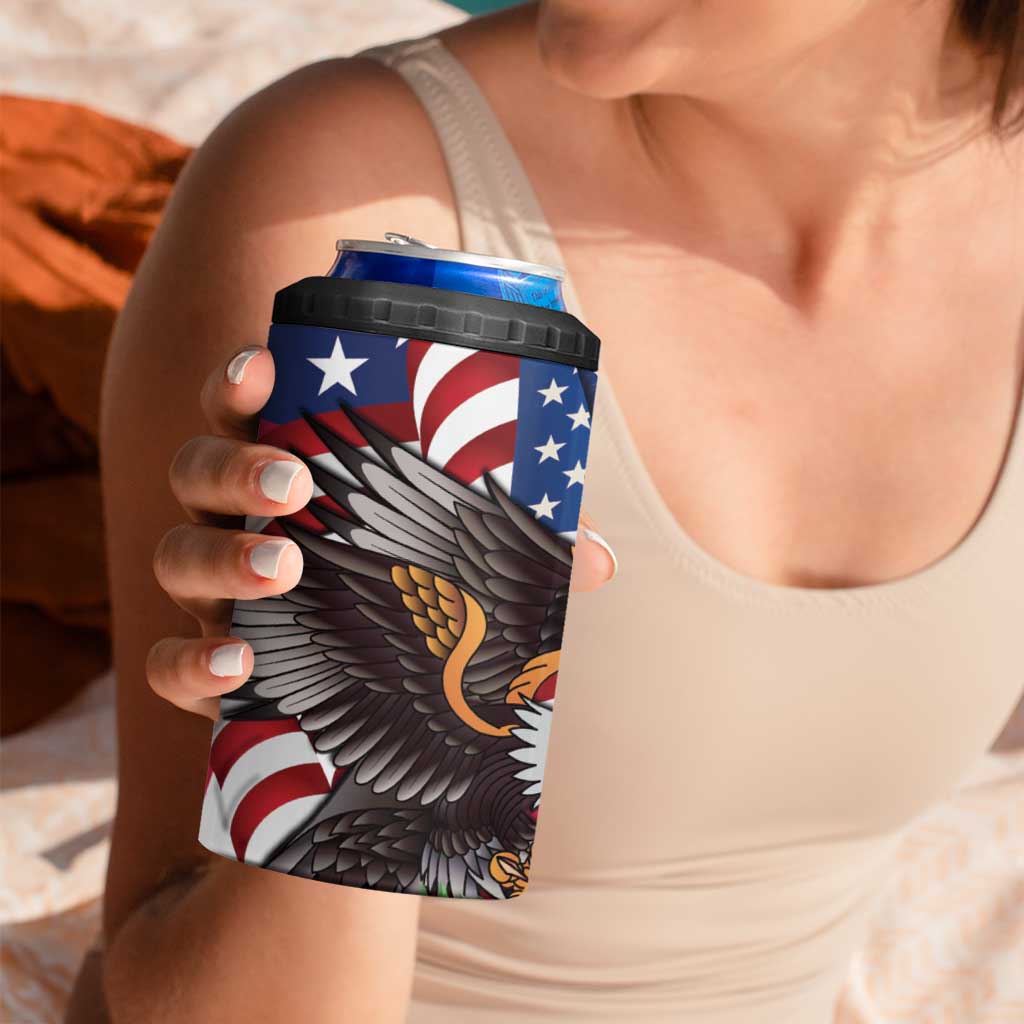 United States and Northern Mariana Islands 4 in 1 Can Cooler Tumbler USA Flag Eagle CNMI Latte Stone Tropical Flowers LT14 - Polynesian Pride