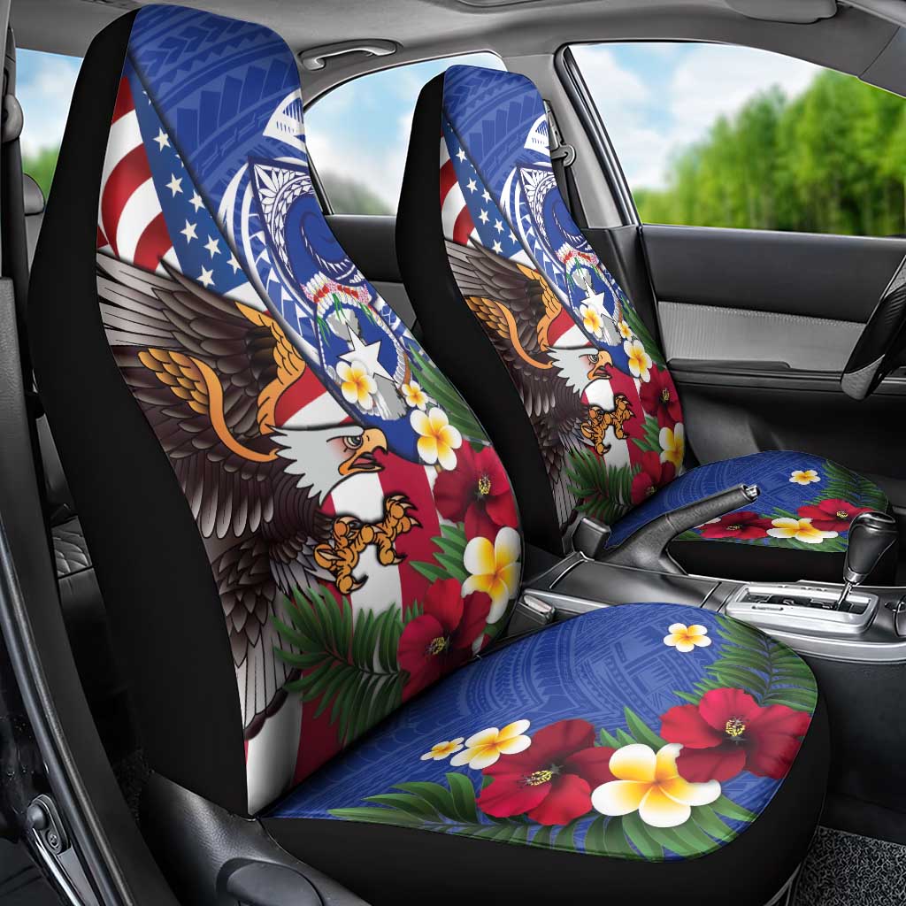 United States and Northern Mariana Islands Car Seat Cover USA Flag Eagle CNMI Latte Stone Tropical Flowers LT14 - Polynesian Pride
